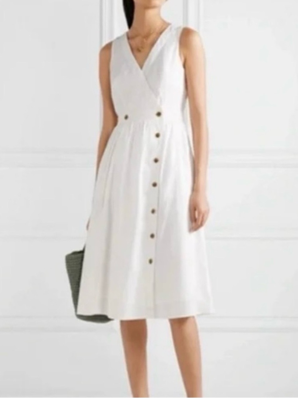 J. Crew White Sleeveless Wrap Button Midi Dress
